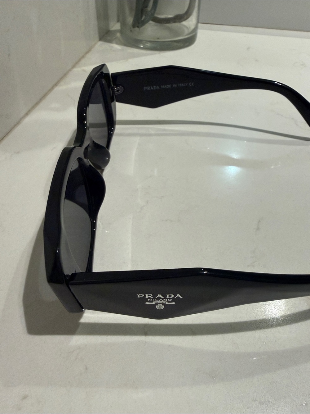Prada Glossy Black Rectangular Sunglasses - Picture 6 of 14